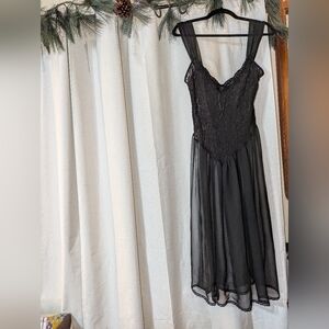 Vintage Black Lace Tulle Nightgown With Bow Detail Size Medium Gothic Romantic